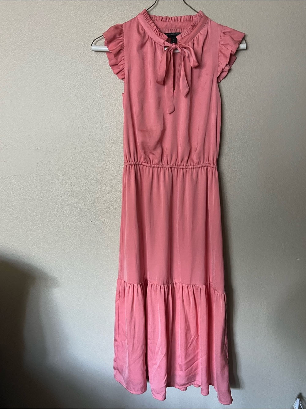 Banana Republic Guava Sorbet Tie-Neck Ruffle Maxi Dress 2 Tall
